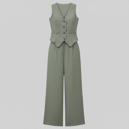 Set Donna Elegante | Gilet Scollo a V e Pantaloni a Gamba Larga