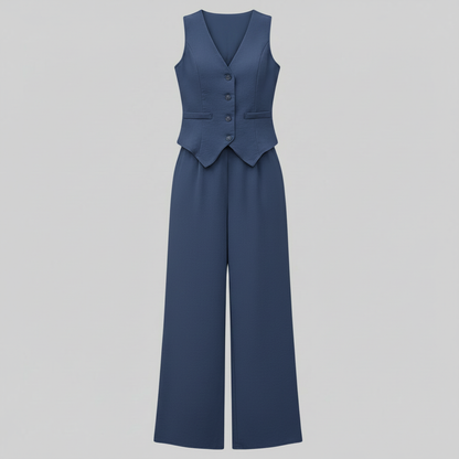 Set Donna Elegante | Gilet Scollo a V e Pantaloni a Gamba Larga