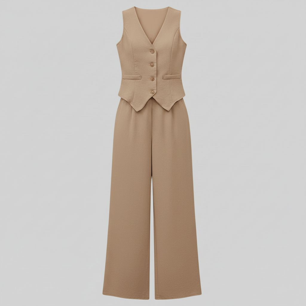 Set Donna Elegante | Gilet Scollo a V e Pantaloni a Gamba Larga