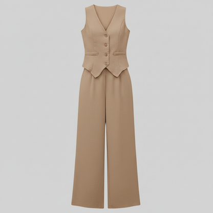 Set Donna Elegante | Gilet Scollo a V e Pantaloni a Gamba Larga