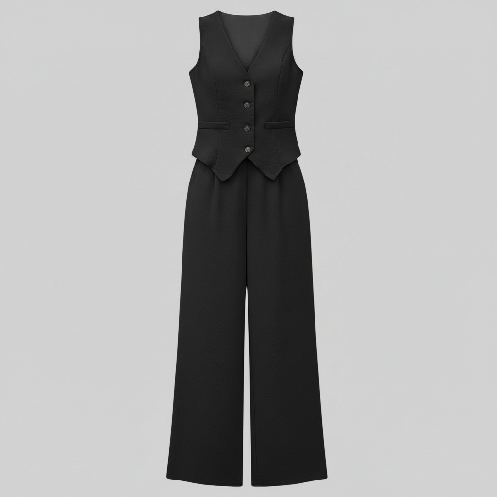 Set Donna Elegante | Gilet Scollo a V e Pantaloni a Gamba Larga
