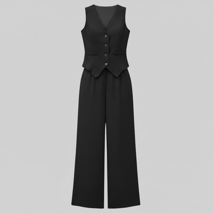 Set Donna Elegante | Gilet Scollo a V e Pantaloni a Gamba Larga