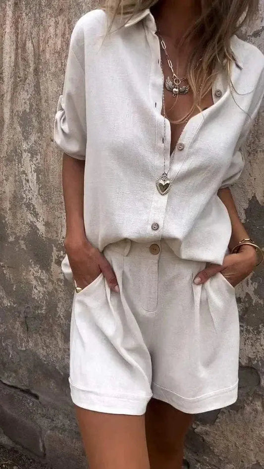 Set Donna Camicia Oversize e Shorts Lino Estivi | Outfit Casual 0