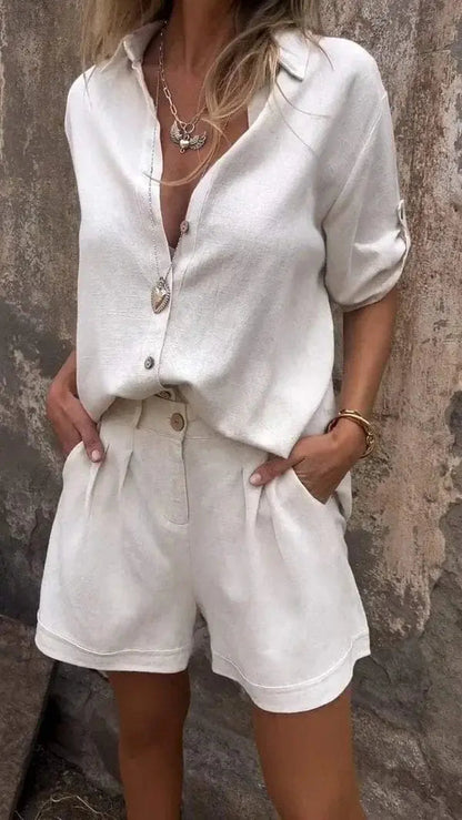 Set Donna Camicia Oversize e Shorts Lino Estivi | Outfit Casual 1