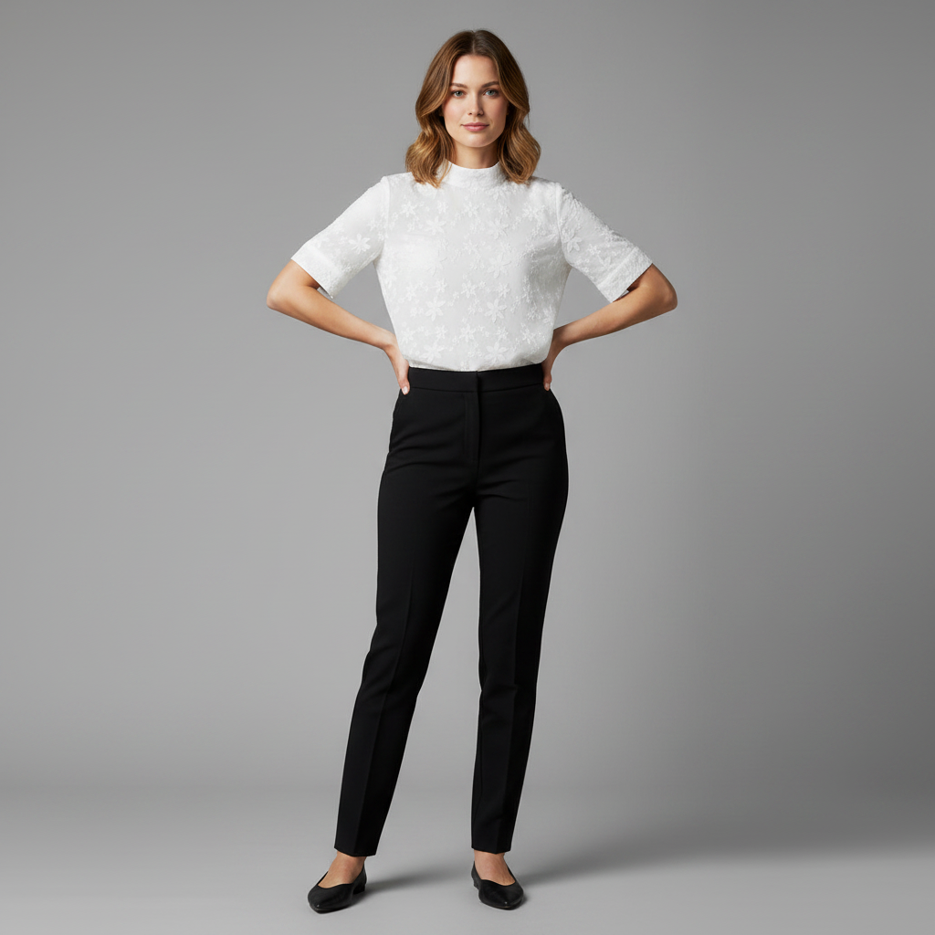 Top Donna Ricamato Elegante | Collo Alto Maniche Corte