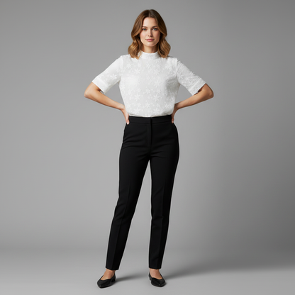 Top Donna Ricamato Elegante | Collo Alto Maniche Corte