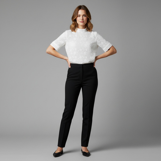 Top Donna Ricamato Elegante | Collo Alto Maniche Corte