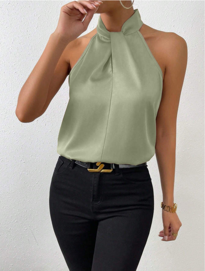 Top in Seta Donna con Colletto Nodo | Top Senza Maniche Elegante 10