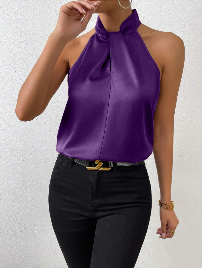 Top in Seta Donna con Colletto Nodo | Top Senza Maniche Elegante 12