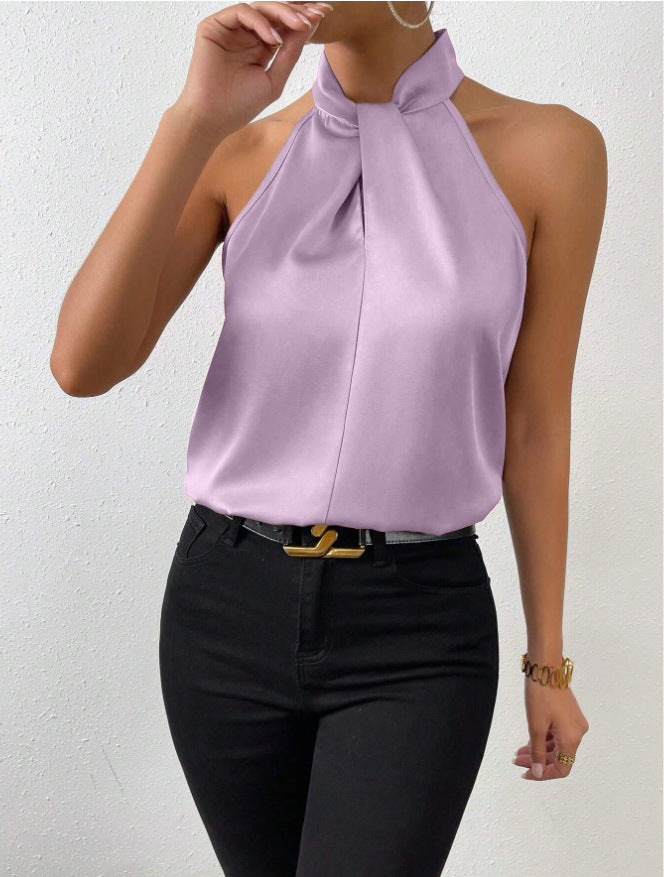 Top in Seta Donna con Colletto Nodo | Top Senza Maniche Elegante 13