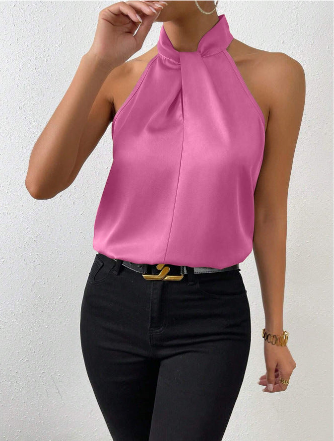 Top in Seta Donna con Colletto Nodo | Top Senza Maniche Elegante 16