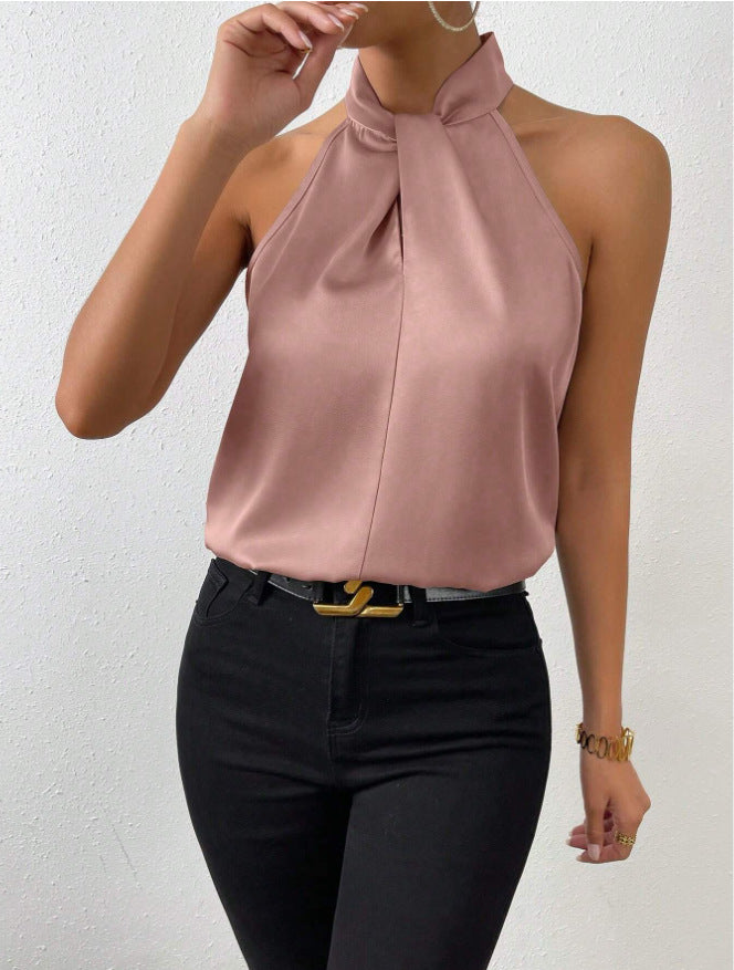 Top in Seta Donna con Colletto Nodo | Top Senza Maniche Elegante 4