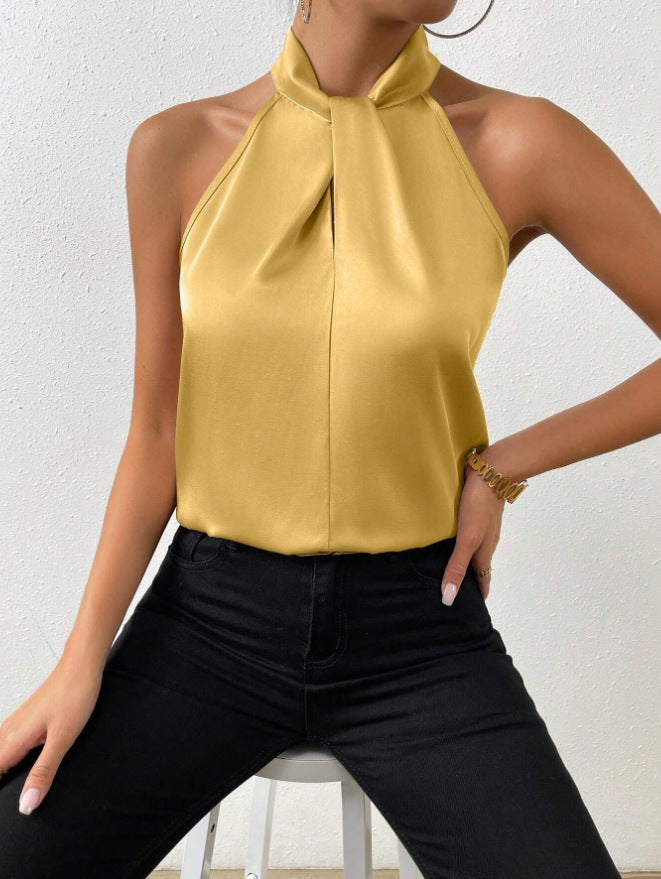 Top in Seta Donna con Colletto Nodo | Top Senza Maniche Elegante 6