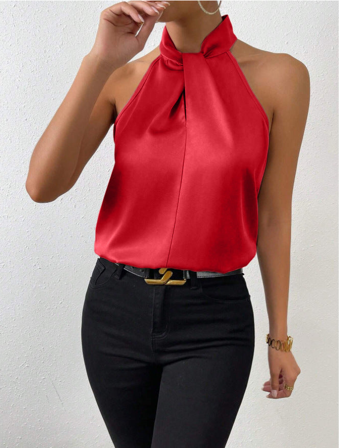 Top in Seta Donna con Colletto Nodo | Top Senza Maniche Elegante 8