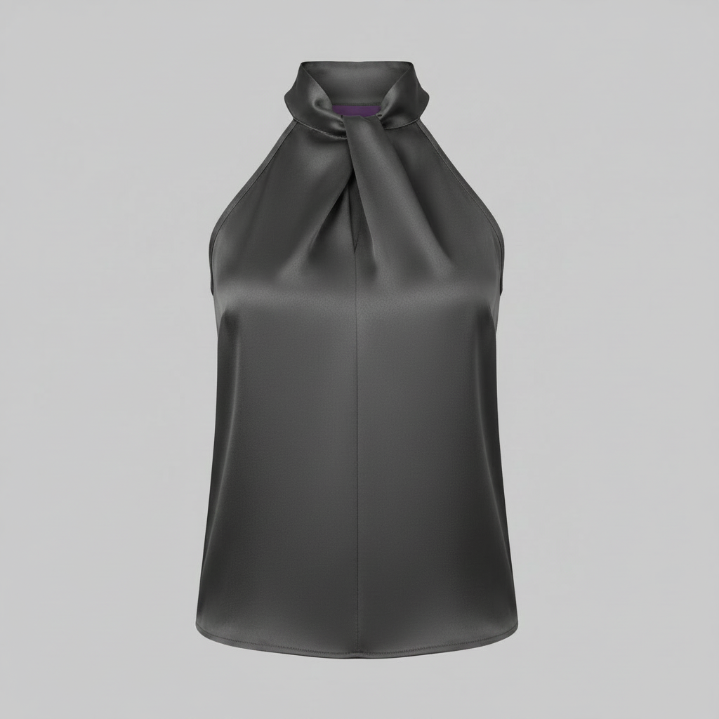 Top in Seta Donna con Colletto Nodo | Top Senza Maniche Elegante