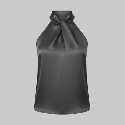 Top in Seta Donna con Colletto Nodo | Top Senza Maniche Elegante