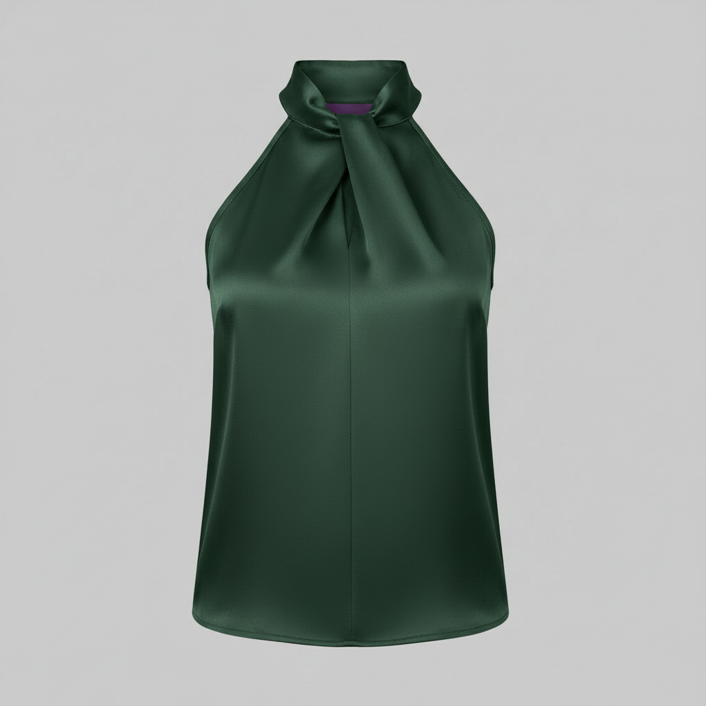Top in Seta Donna con Colletto Nodo | Top Senza Maniche Elegante