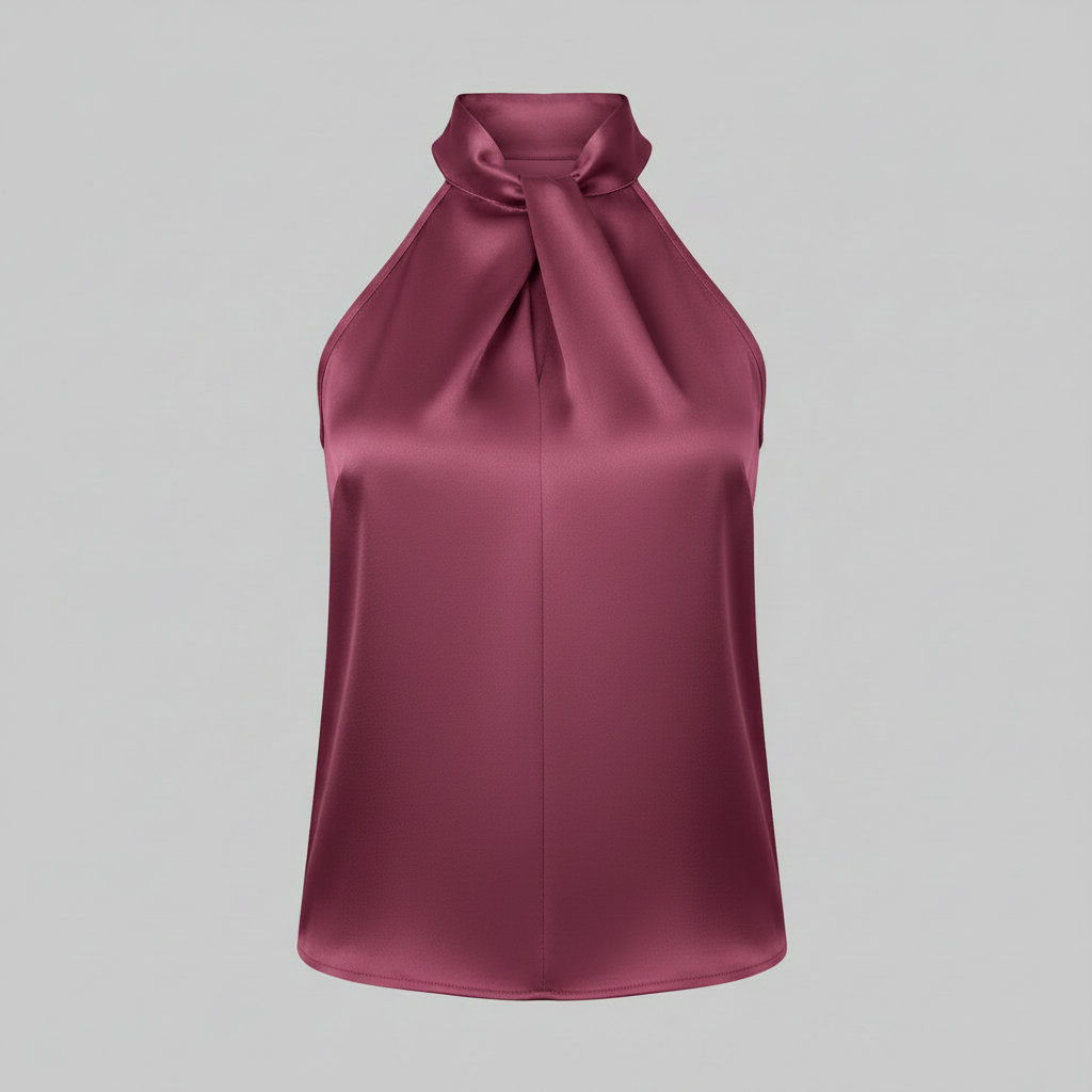 Top in Seta Donna con Colletto Nodo | Top Senza Maniche Elegante