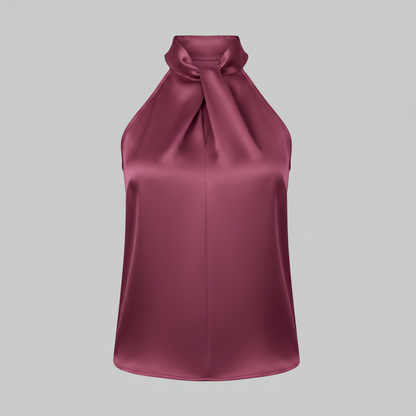 Top in Seta Donna con Colletto Nodo | Top Senza Maniche Elegante