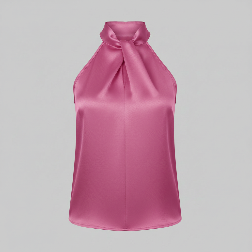 Top in Seta Donna con Colletto Nodo | Top Senza Maniche Elegante