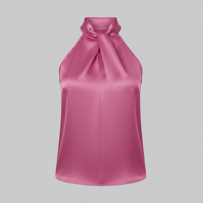 Top in Seta Donna con Colletto Nodo | Top Senza Maniche Elegante