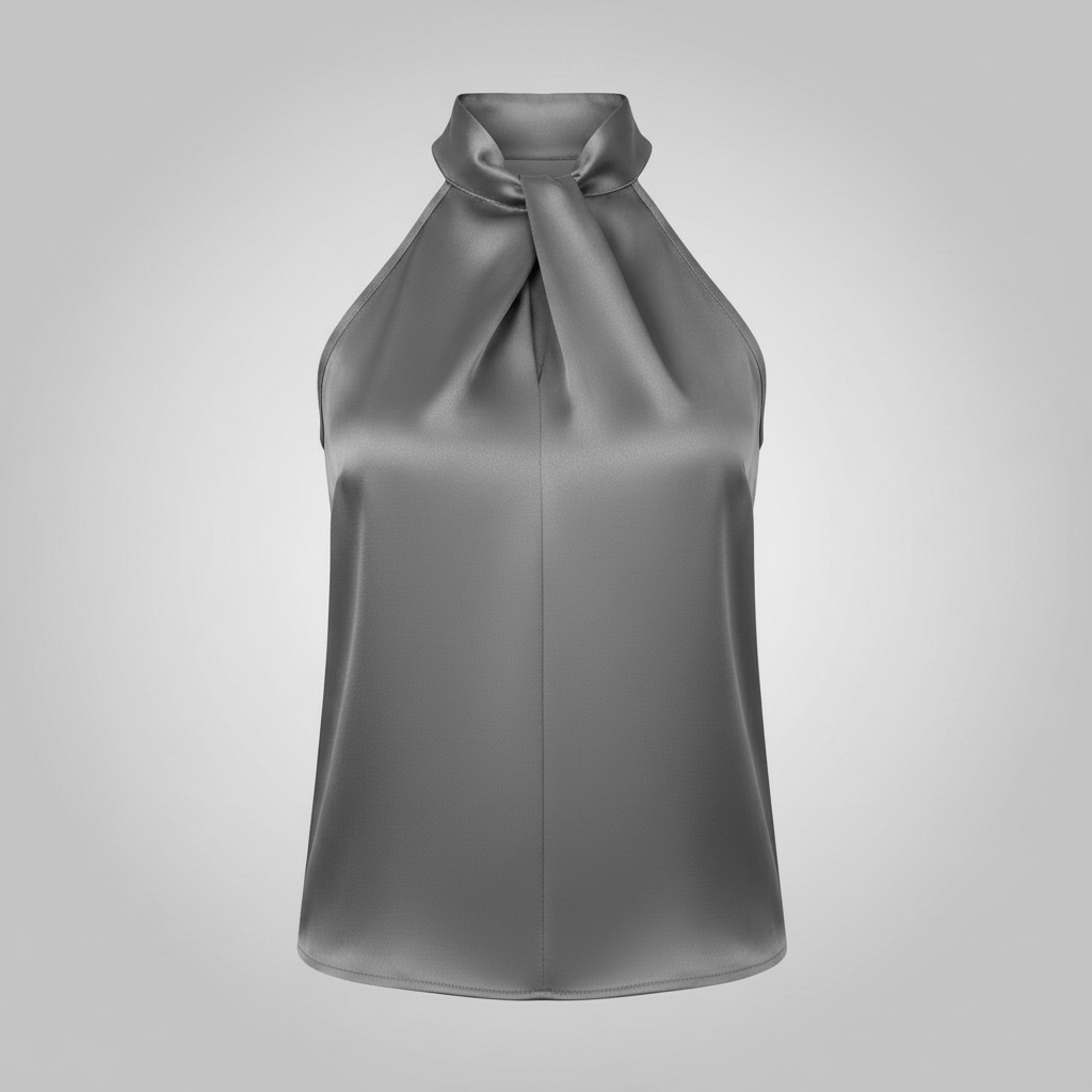 Top in Seta Donna con Colletto Nodo | Top Senza Maniche Elegante
