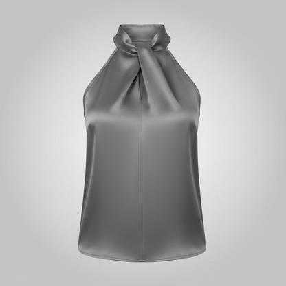 Top in Seta Donna con Colletto Nodo | Top Senza Maniche Elegante