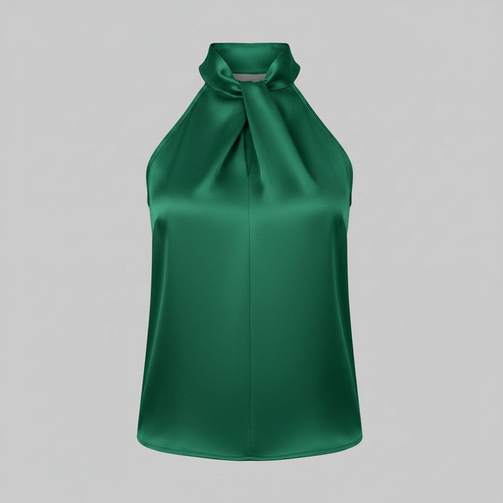 Top in Seta Donna con Colletto Nodo | Top Senza Maniche Elegante