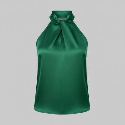 Top in Seta Donna con Colletto Nodo | Top Senza Maniche Elegante