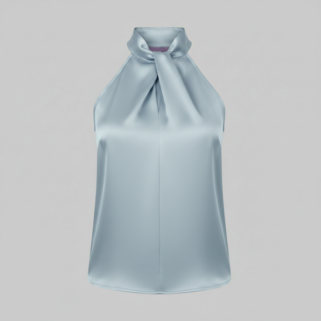 Top in Seta Donna con Colletto Nodo | Top Senza Maniche Elegante