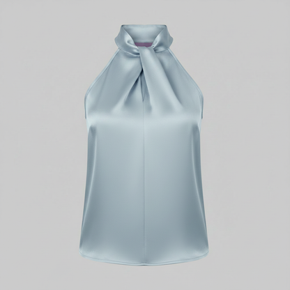 Top in Seta Donna con Colletto Nodo | Top Senza Maniche Elegante