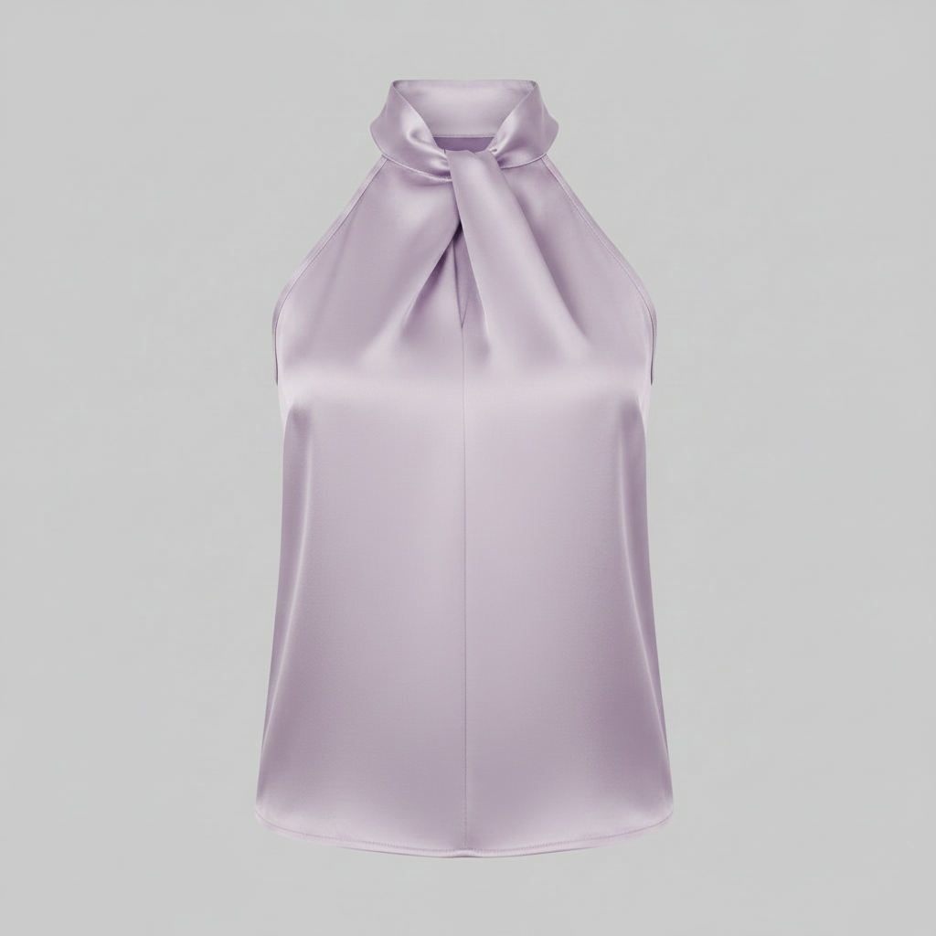 Top in Seta Donna con Colletto Nodo | Top Senza Maniche Elegante
