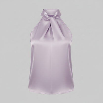Top in Seta Donna con Colletto Nodo | Top Senza Maniche Elegante