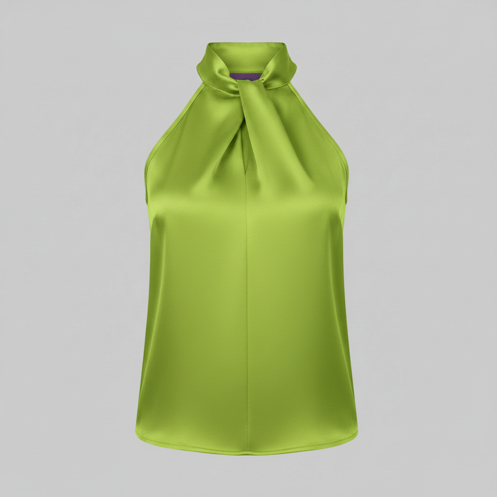 Top in Seta Donna con Colletto Nodo | Top Senza Maniche Elegante