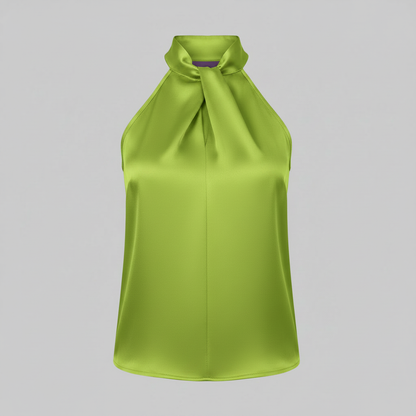 Top in Seta Donna con Colletto Nodo | Top Senza Maniche Elegante