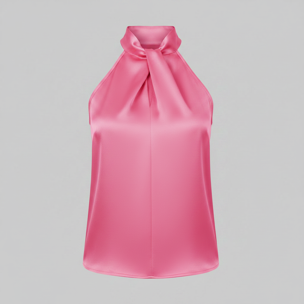Top in Seta Donna con Colletto Nodo | Top Senza Maniche Elegante