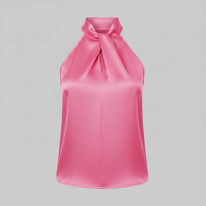 Top in Seta Donna con Colletto Nodo | Top Senza Maniche Elegante