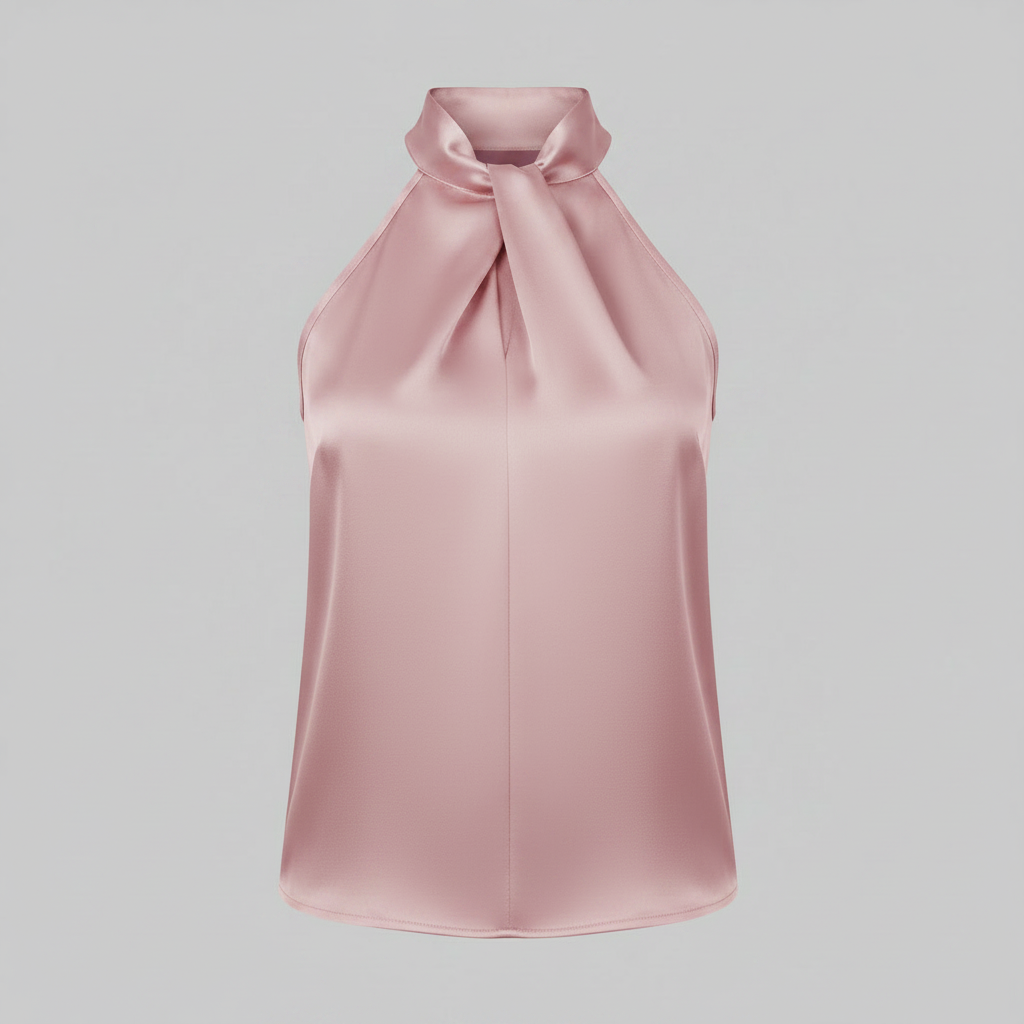 Top in Seta Donna con Colletto Nodo | Top Senza Maniche Elegante