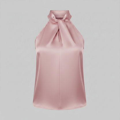 Top in Seta Donna con Colletto Nodo | Top Senza Maniche Elegante