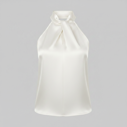 Top in Seta Donna con Colletto Nodo | Top Senza Maniche Elegante