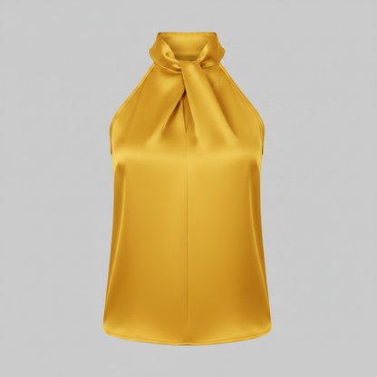 Top in Seta Donna con Colletto Nodo | Top Senza Maniche Elegante