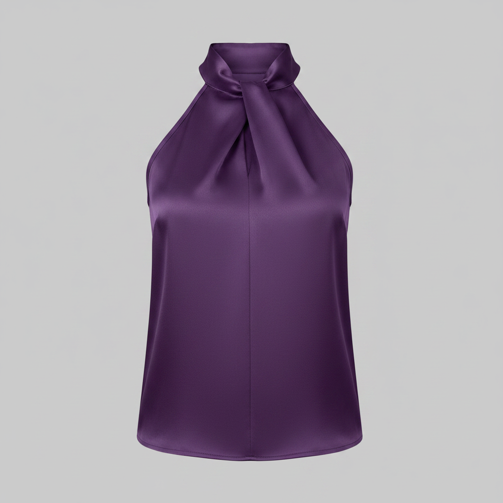 Top in Seta Donna con Colletto Nodo | Top Senza Maniche Elegante