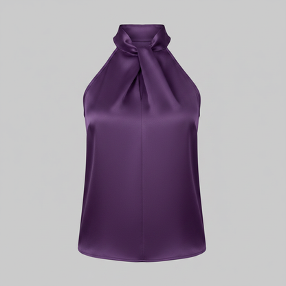 Top in Seta Donna con Colletto Nodo | Top Senza Maniche Elegante