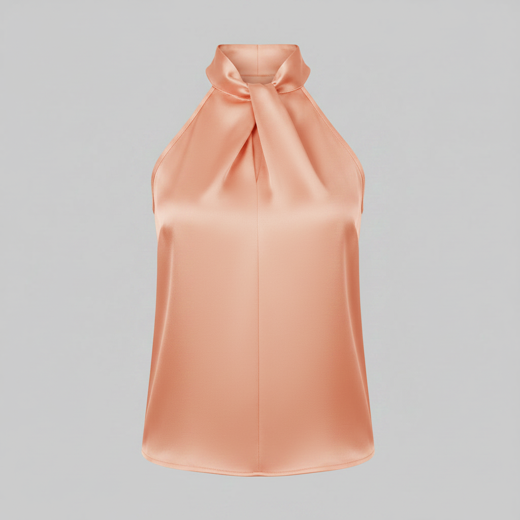 Top in Seta Donna con Colletto Nodo | Top Senza Maniche Elegante