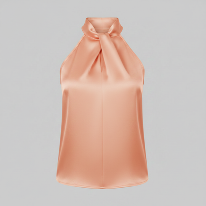Top in Seta Donna con Colletto Nodo | Top Senza Maniche Elegante