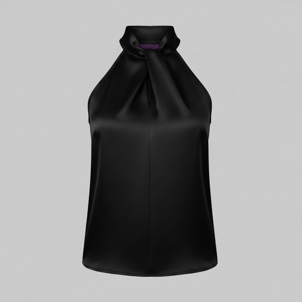Top in Seta Donna con Colletto Nodo | Top Senza Maniche Elegante