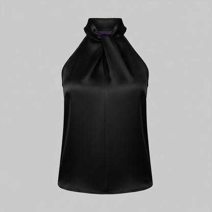 Top in Seta Donna con Colletto Nodo | Top Senza Maniche Elegante