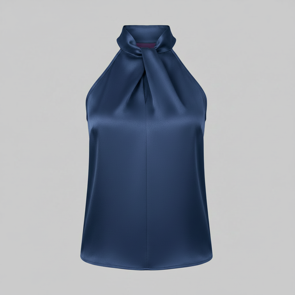 Top in Seta Donna con Colletto Nodo | Top Senza Maniche Elegante