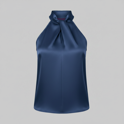 Top in Seta Donna con Colletto Nodo | Top Senza Maniche Elegante