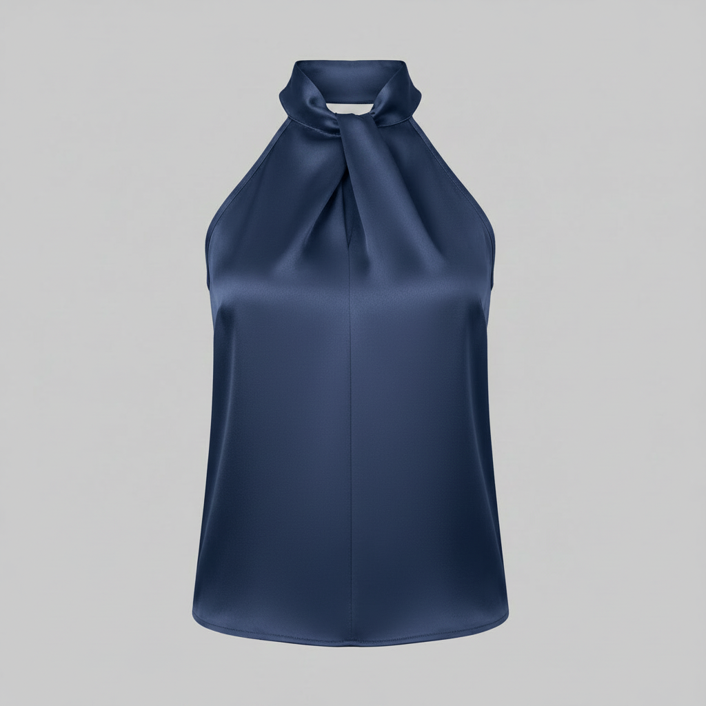 Top in Seta Donna con Colletto Nodo | Top Senza Maniche Elegante
